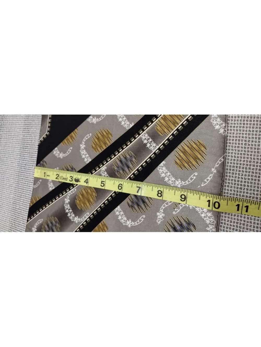 Vintage Fine Silk Hankie Art Deco Design Black Gray Gold Accents 1980s Menswear